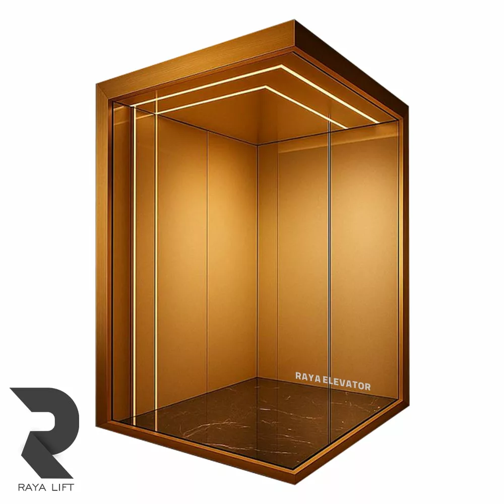 کابین آسانسور طرح آرتامیس استیل خشدار طلایی کابین آسانسور طرح آرتامیس استیل خشدار طلایی