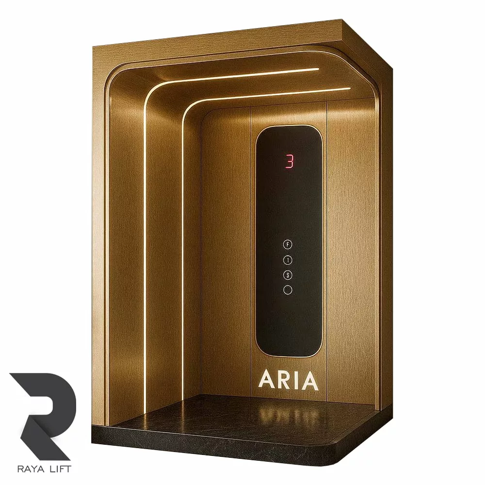 کابین آسانسور طرح آریا استیل خشدار طلایی کابین آسانسور طرح آریا استیل خشدار صحرایی