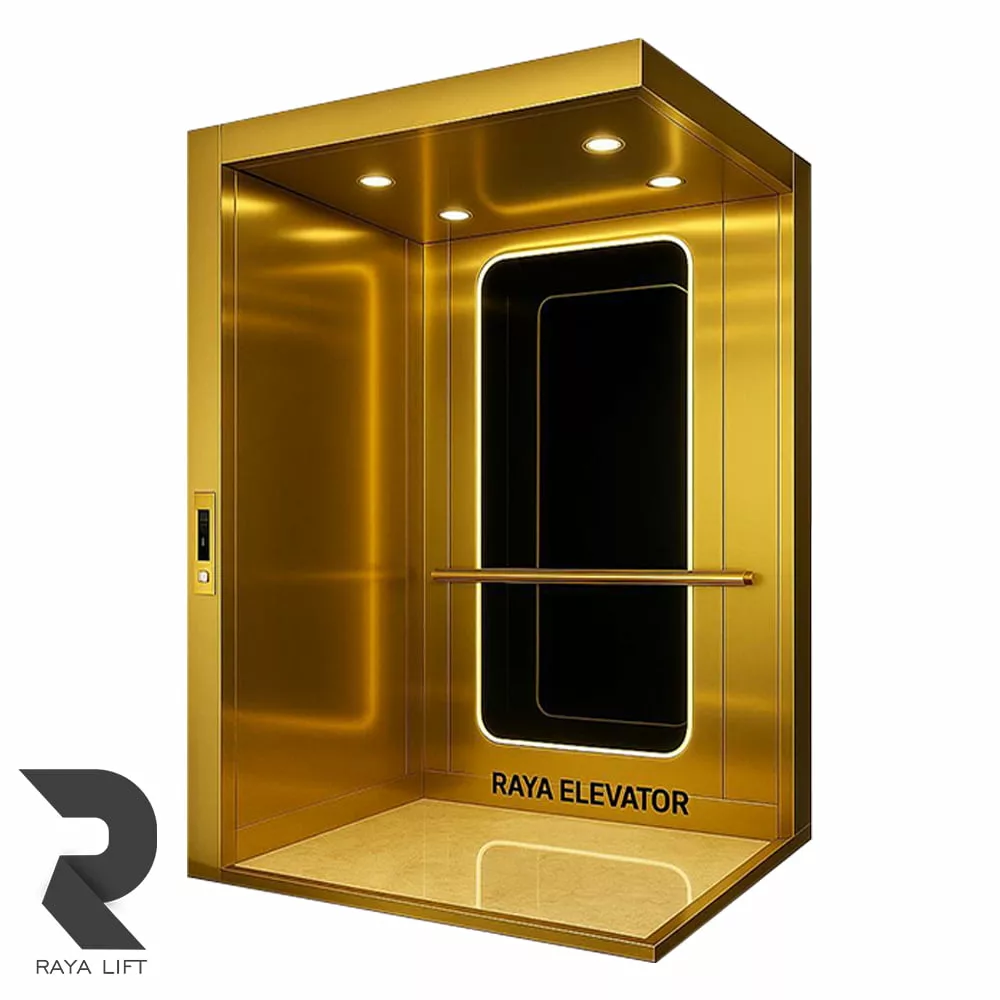 کابین آسانسور طرح امپریال تمام استیل طلایی کابین آسانسور طرح امپریال تمام استیل طلایی