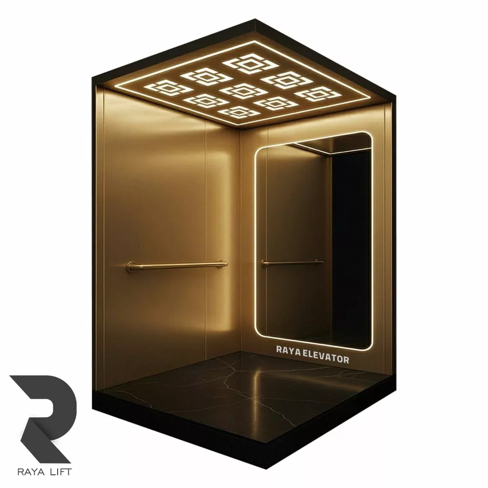 کابین آسانسور طرح ایلیا استیل خشدار طلایی کابین آسانسور طرح ایلیا استیل خشدار طلایی
