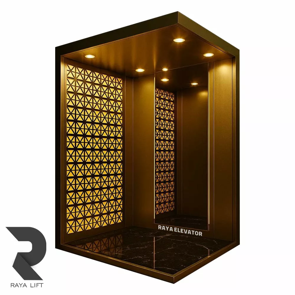 کابین آسانسور طرح تیرا استیل خشدار طلایی