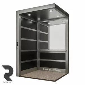 کابین آسانسور طرح ساوین استیل نقره ای و ام دی اف مشکی
