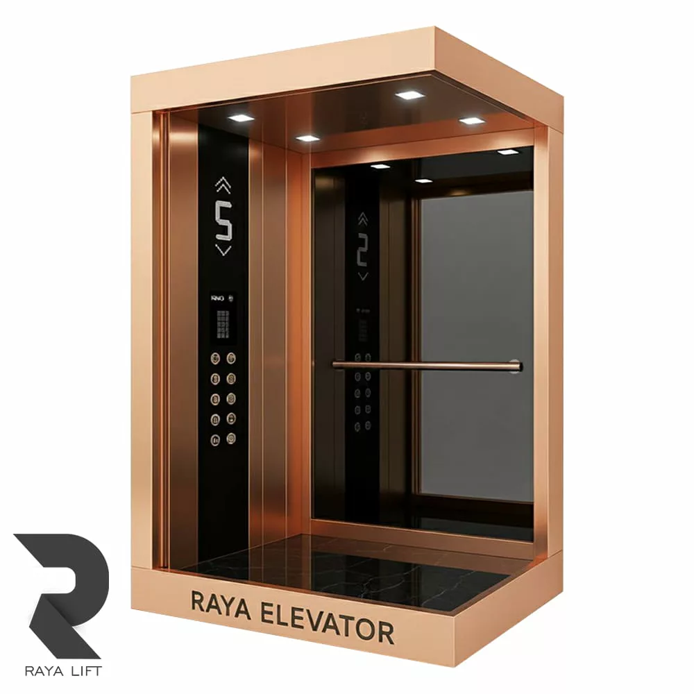 کابین آسانسور طرح سایا استیل خشدار رزگلد کابین آسانسور طرح سایا استیل خشدار رزگلد