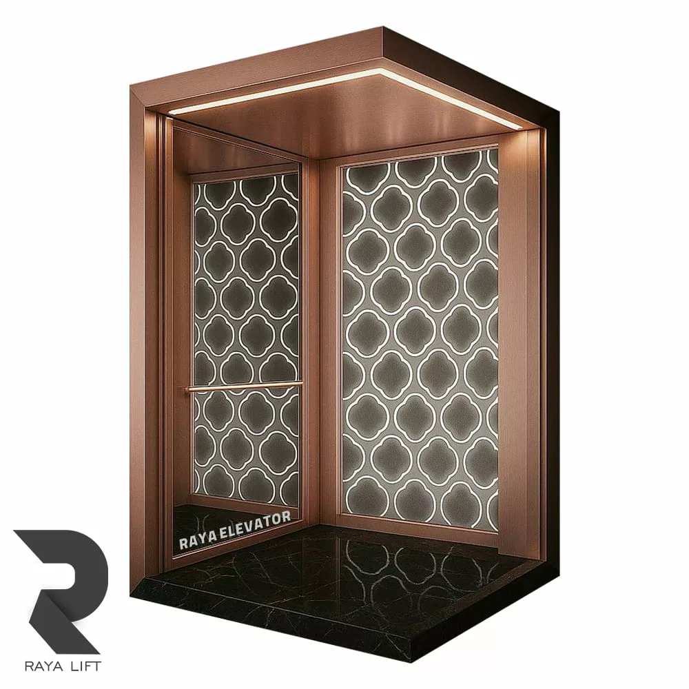 کابین آسانسور طرح ولورین استیل خشدار رزگلد کابین آسانسور طرح ولورین استیل خشدار رزگلد