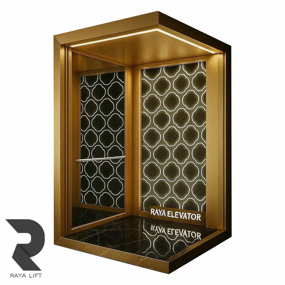 کابین آسانسور طرح ولورین استیل خشدار طلایی کابین آسانسور طرح ولورین استیل خشدار طلایی